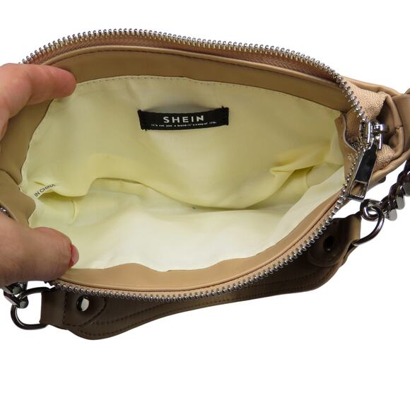 SHEIN Y2K Brown and Tan Heart Baguette Bag Shoulder Bag Silver Chain Strap Purse - Picture 5 of 7